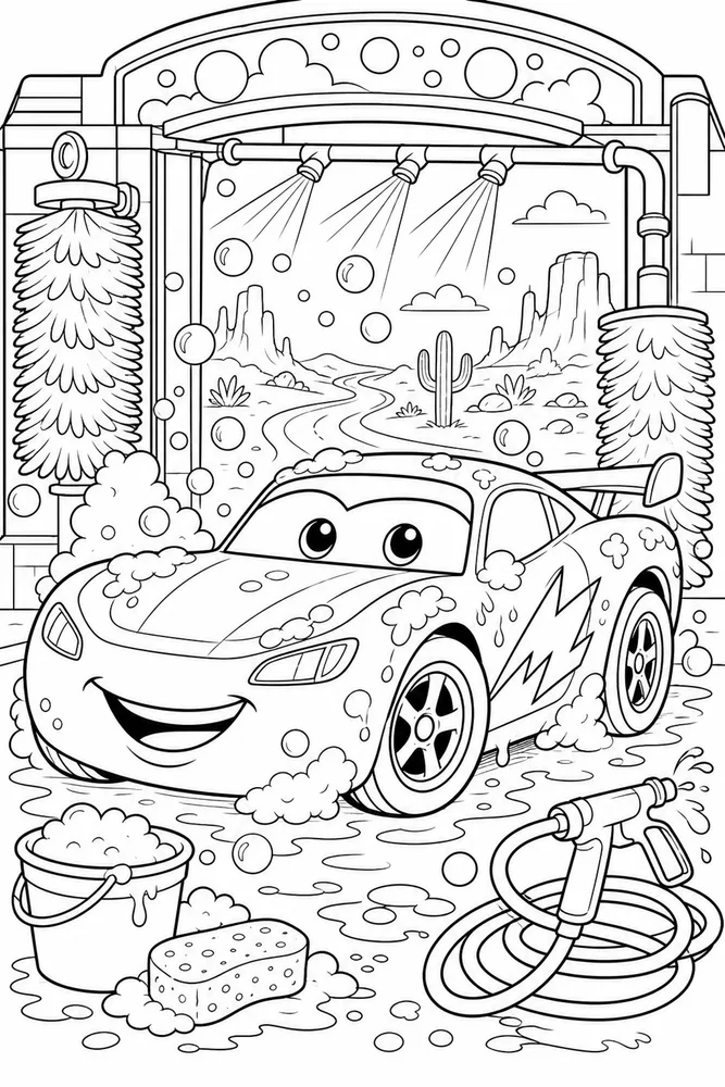 Car Movie Race Car Car Wash printable coloring page
