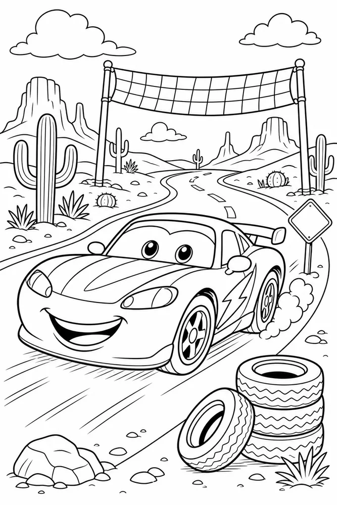 Car Movie Race Car Desert Road printable coloring page