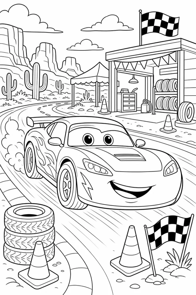 Car Movie Race Car Detailed Poster Style printable coloring page