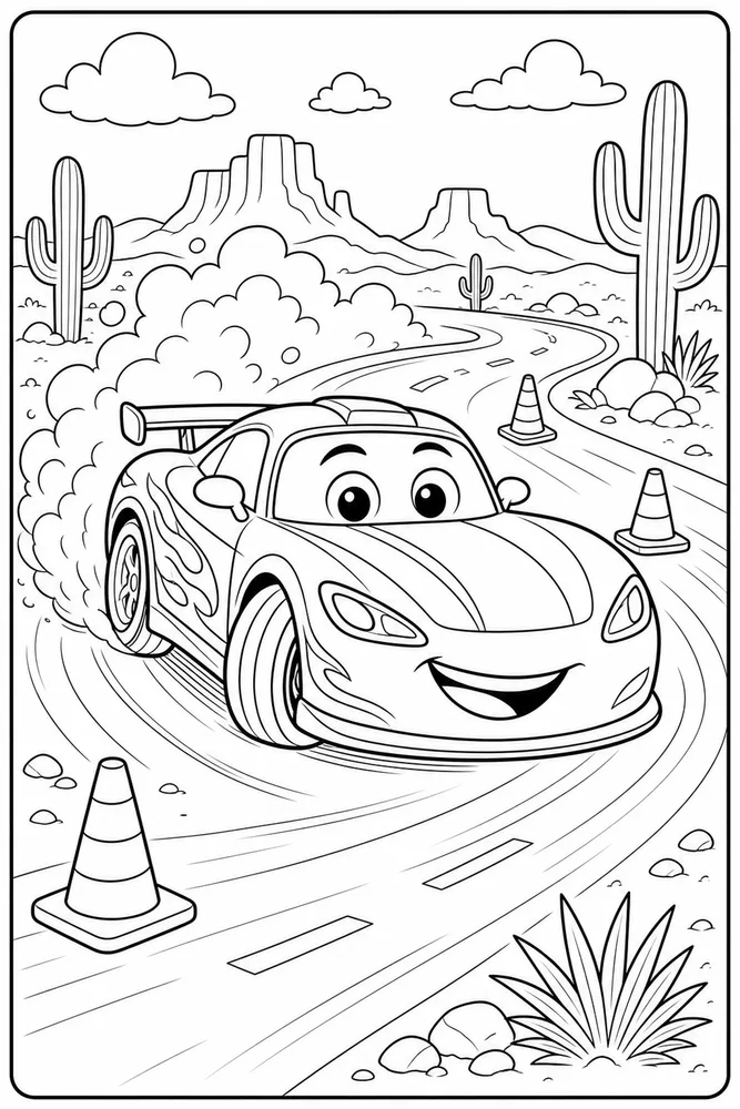 Car Movie Race Car Drifting Curve printable coloring page