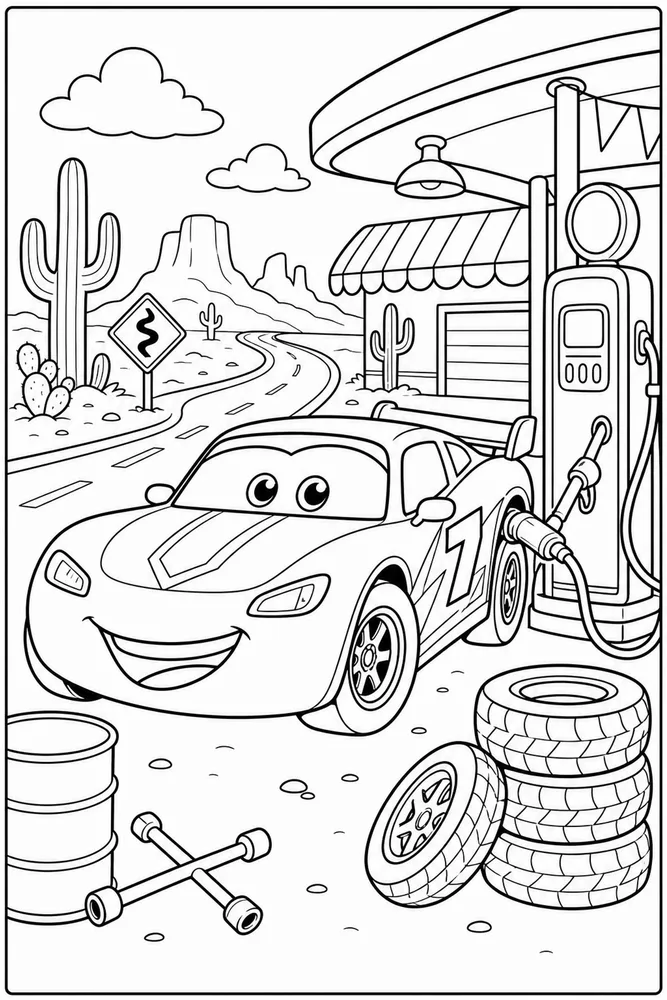 Car Movie Race Car Gas Station printable coloring page