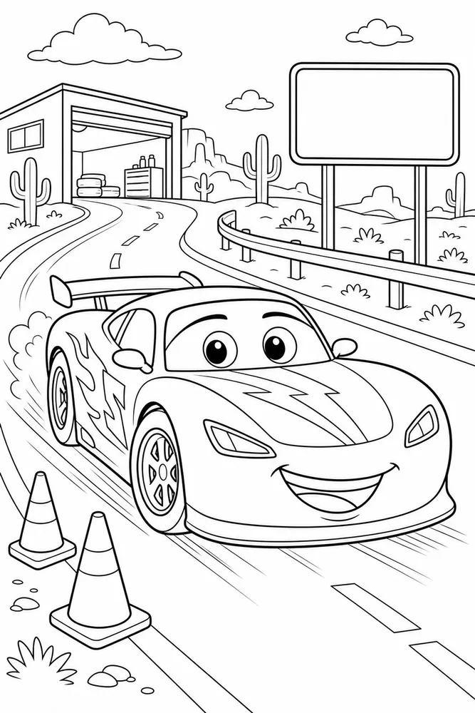 Car Movie Race Car Highway Sign No Logo printable coloring page