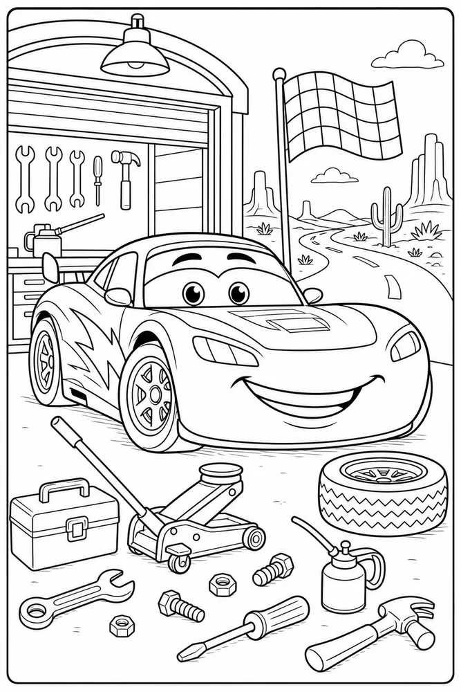 Car Movie Race Car Mechanic Tools printable coloring page