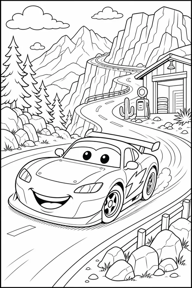 Car Movie Race Car Mountain Road printable coloring page