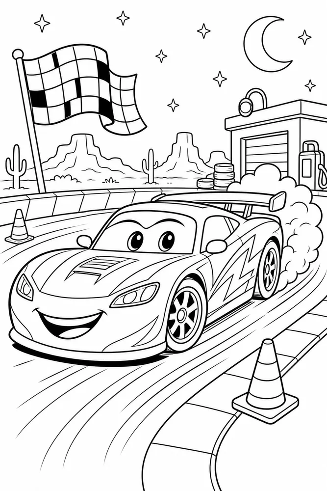 Car Movie Race Car Night Track printable coloring page