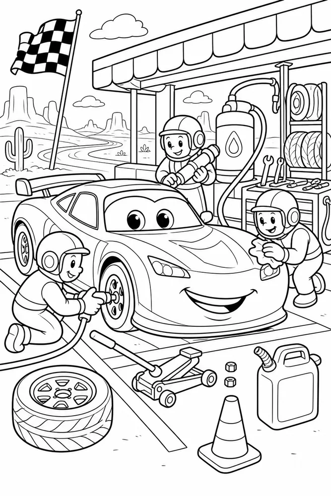 Car Movie Race Car Pit Stop printable coloring page