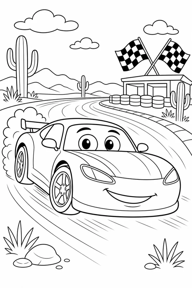 Car Movie Race Car Simple Easy Outline printable coloring page