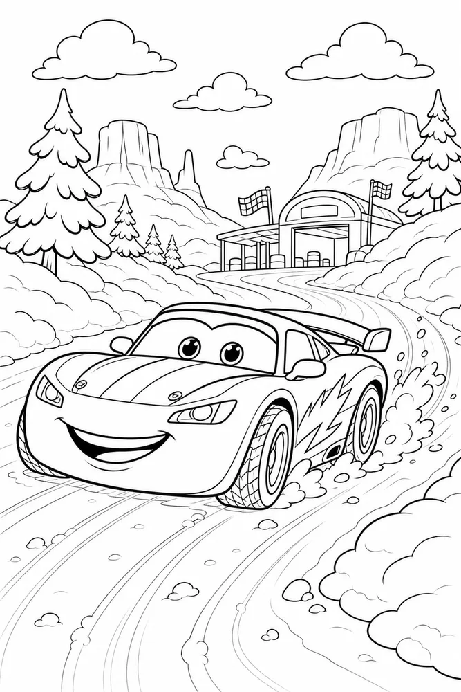 Car Movie Race Car Snowy Road printable coloring page