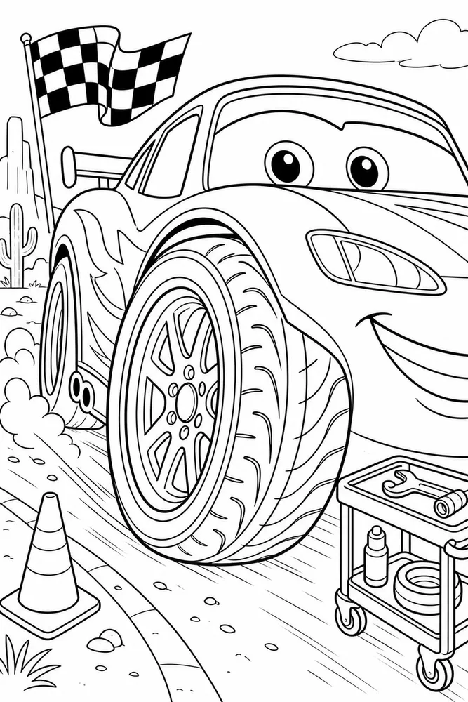 Car Movie Race Car Tire Close Up printable coloring page