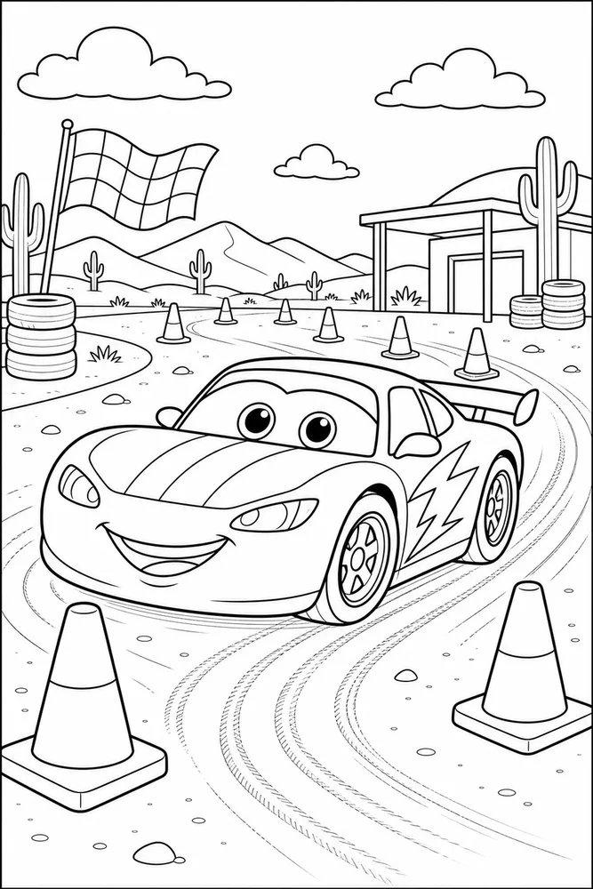 Car Movie Race Car Training Cones printable coloring page