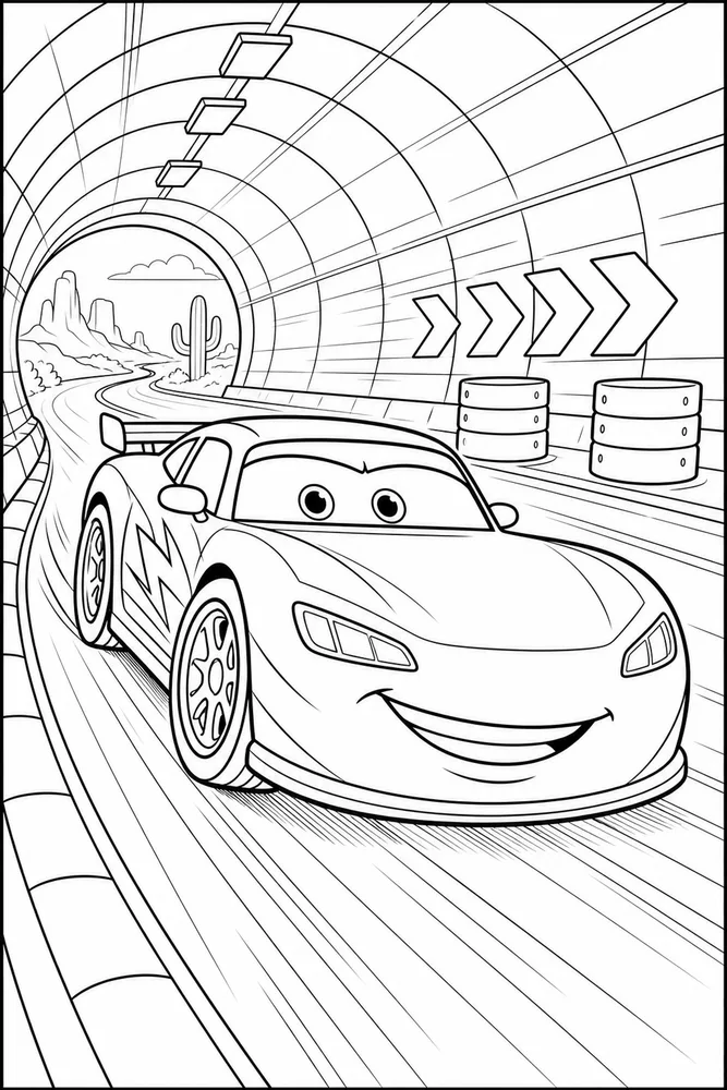 Car Movie Race Car Tunnel Scene printable coloring page