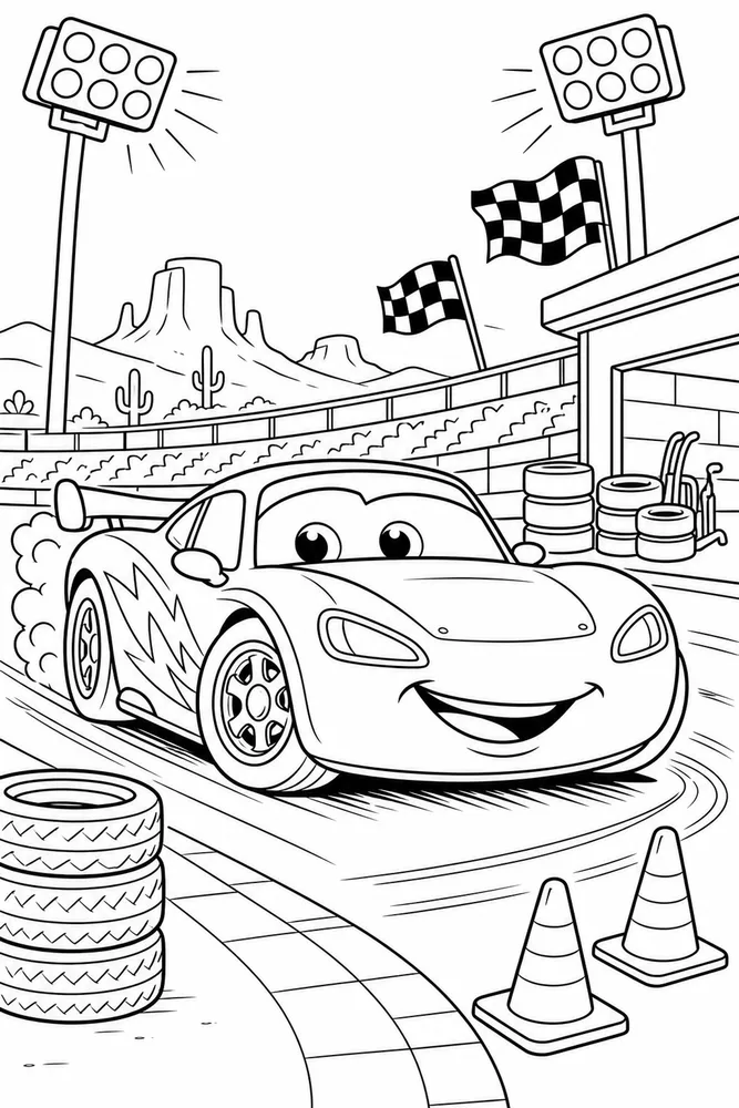 Car Movie Race Car Under Stadium Lights printable coloring page