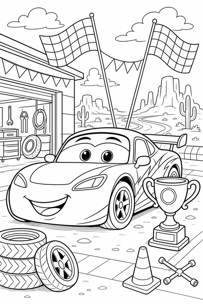 Car Movie Race Car With Trophy printable coloring page