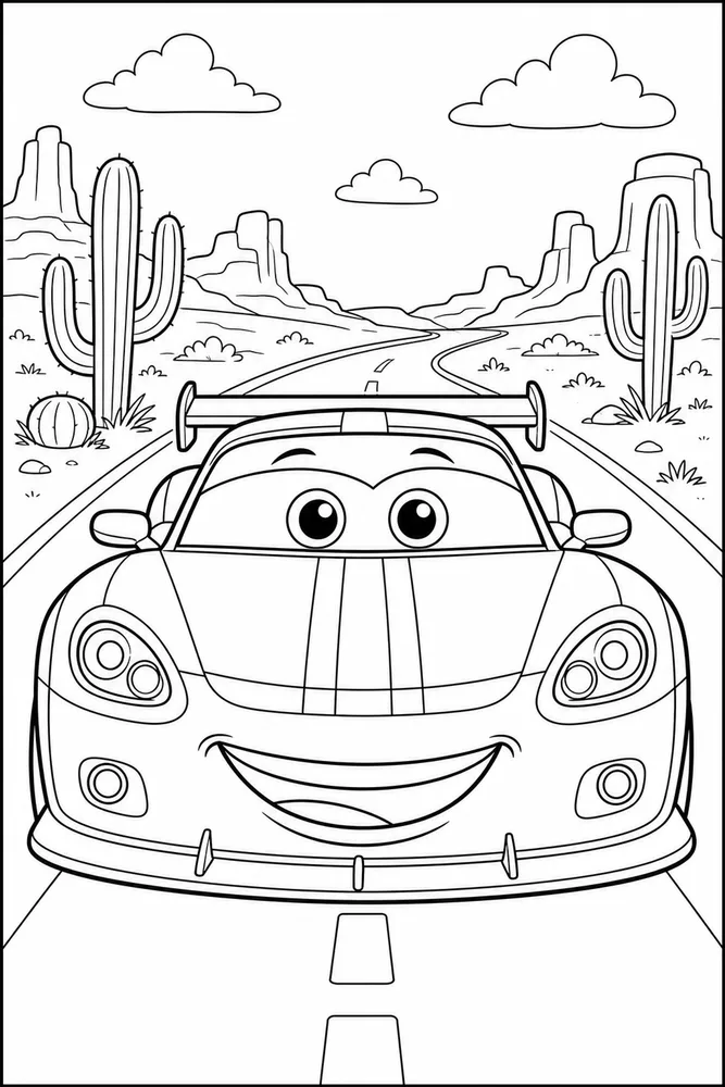 Car Movie Smiling Race Car Front View printable coloring page