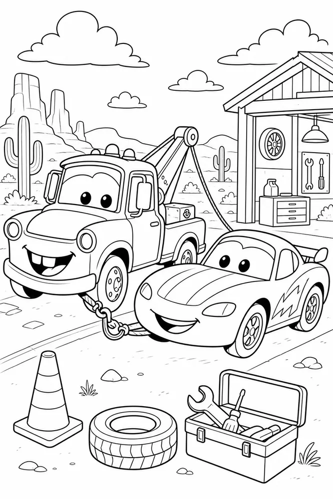 Car Movie Tow Truck Friend Scene printable coloring page