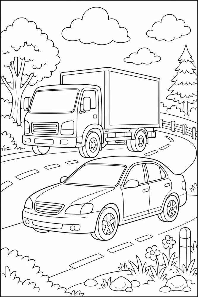 Cars And Trucks Car And Truck Road coloring page