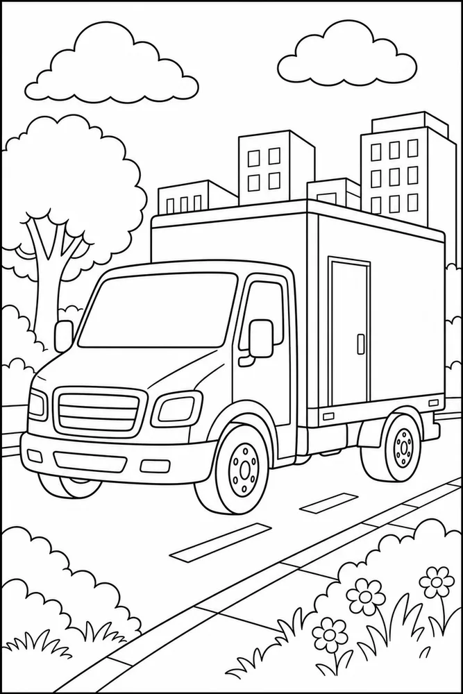 Cars And Trucks Delivery Truck Without Text coloring page