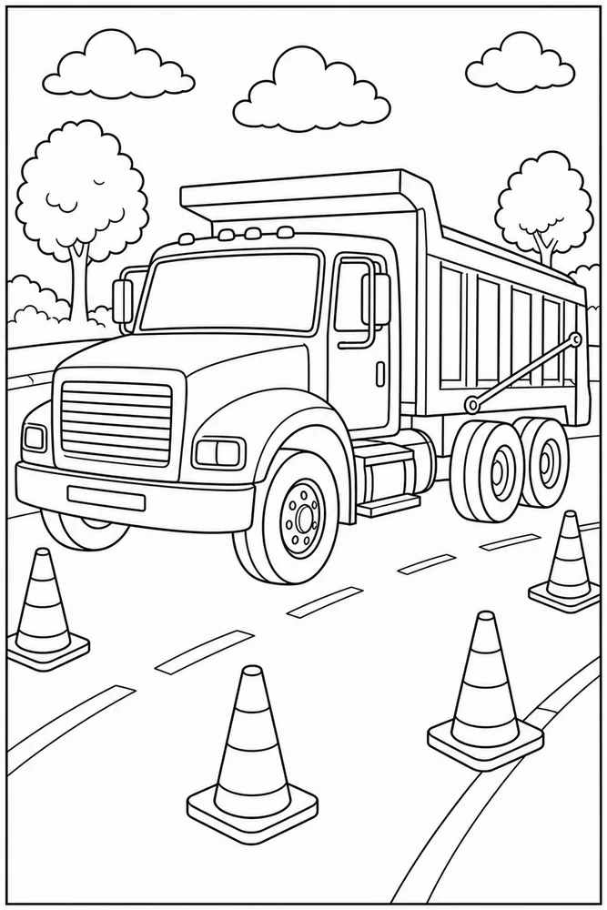 Cars And Trucks Truck And Cones coloring page