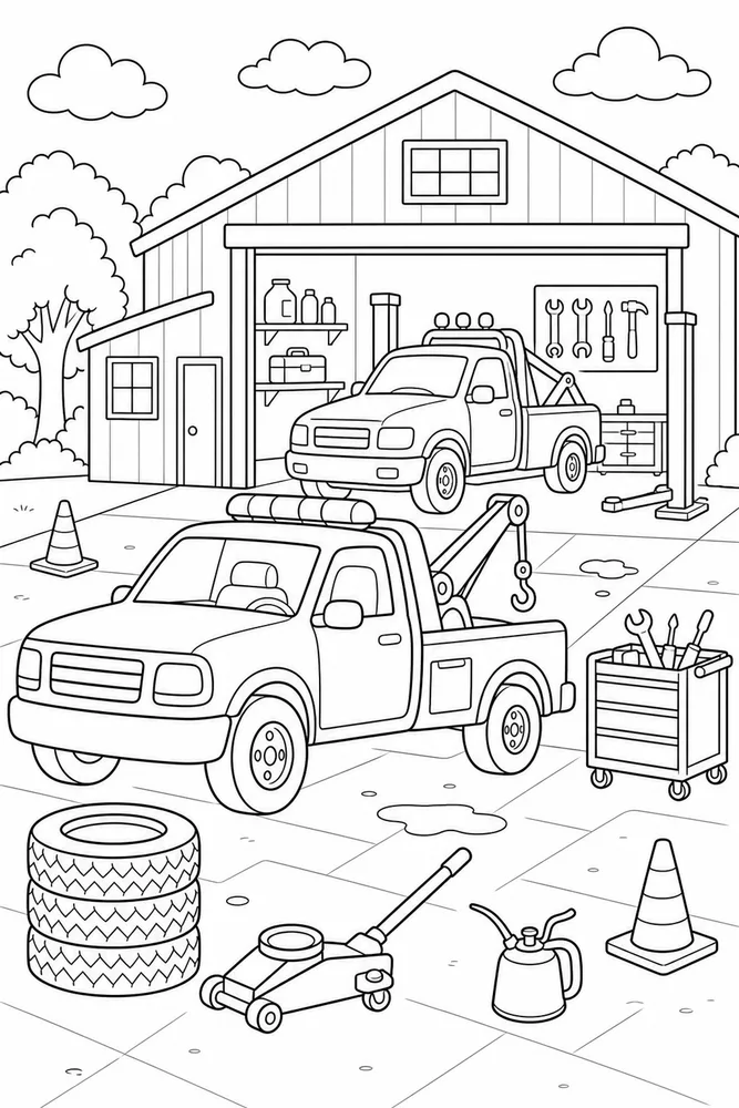 Cars And Trucks Truck Garage coloring page