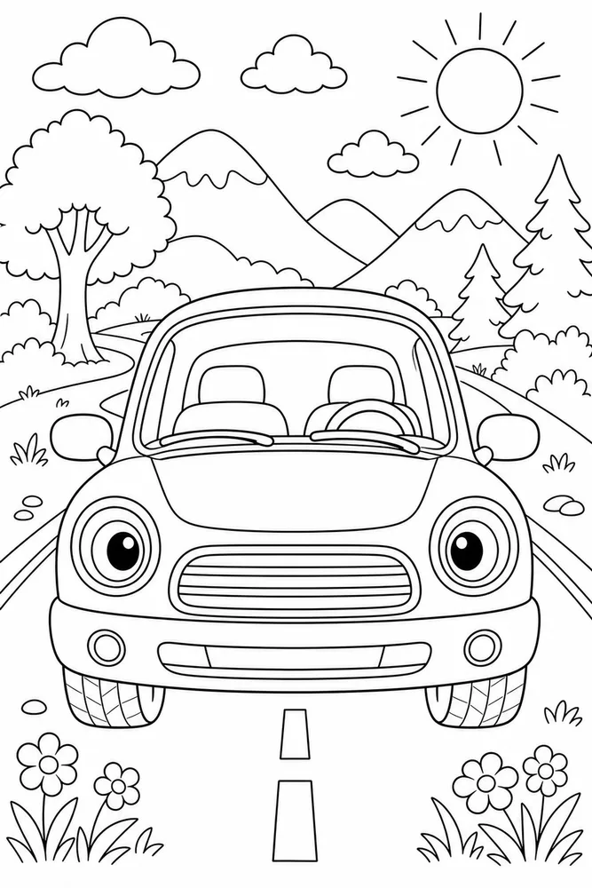 Cartoon Car Big Eyes Portrait coloring page