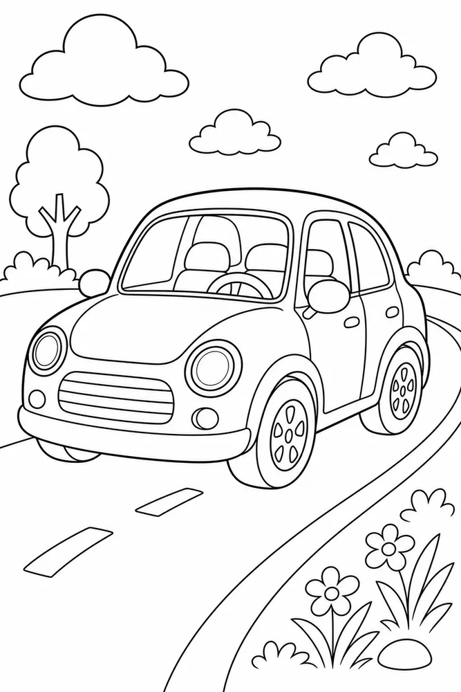 Cartoon Car Big Rounded Shapes coloring page