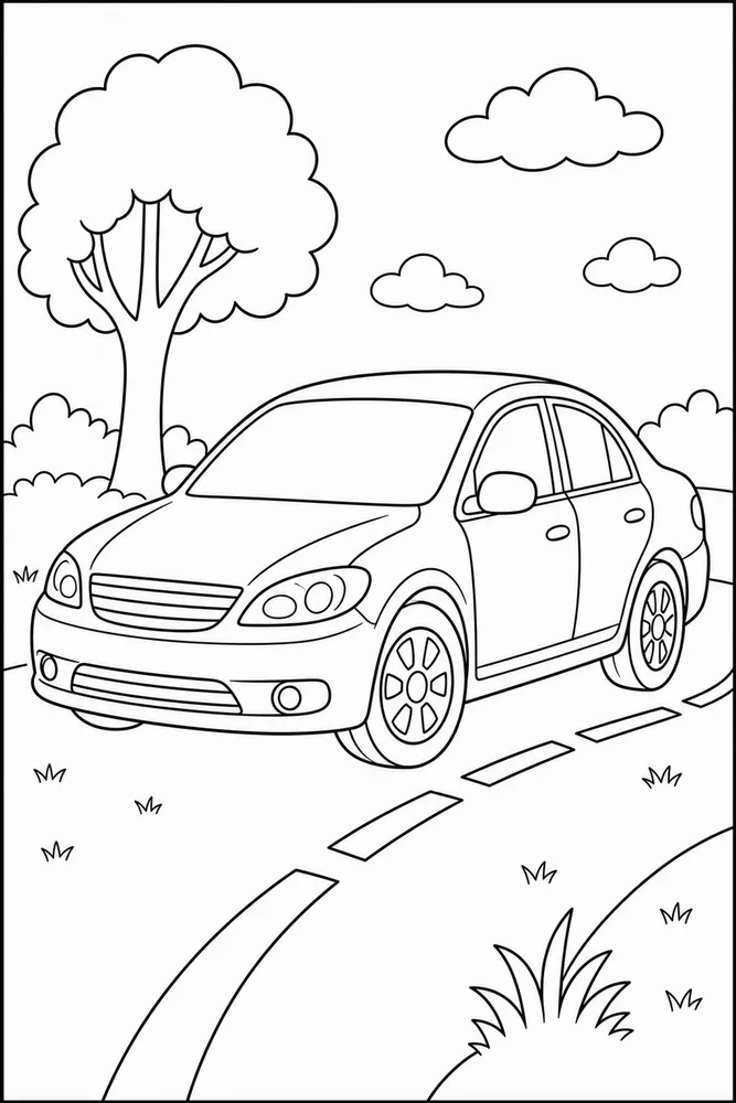 Cartoon Car Easy Background coloring page