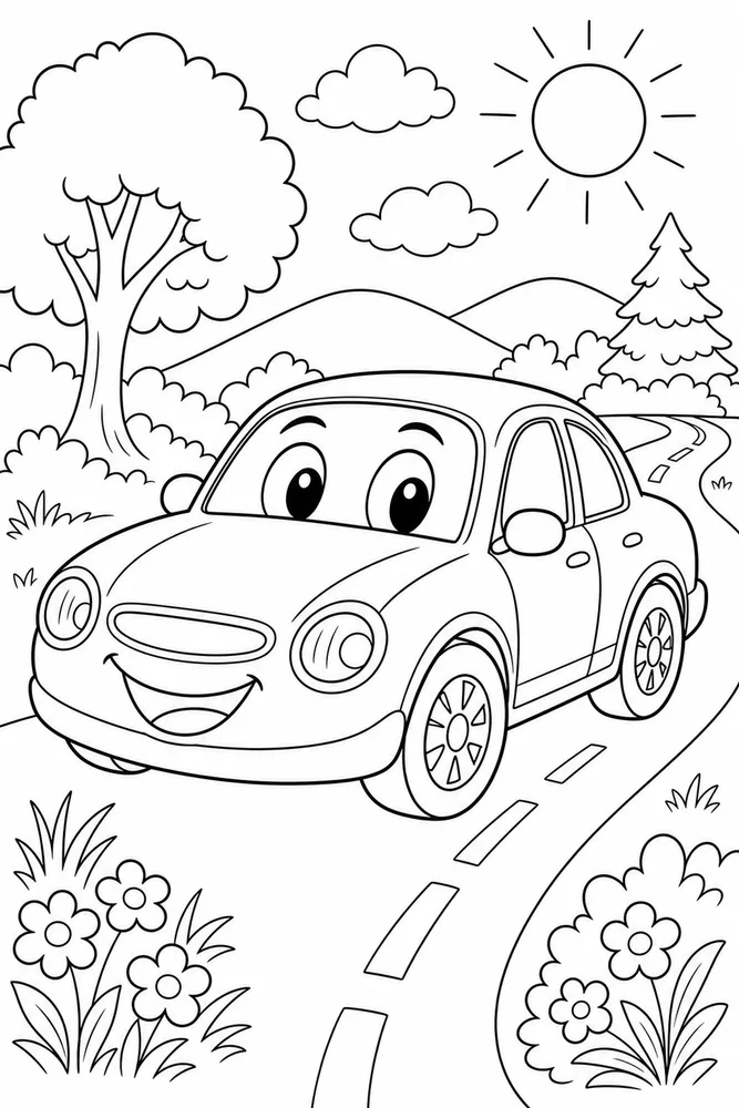 Cartoon Car Friendly Face Pose coloring page