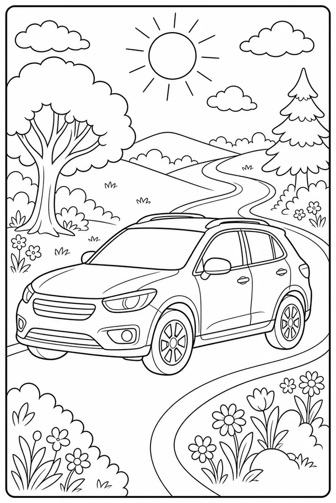 Cartoon Car Happy Path coloring page
