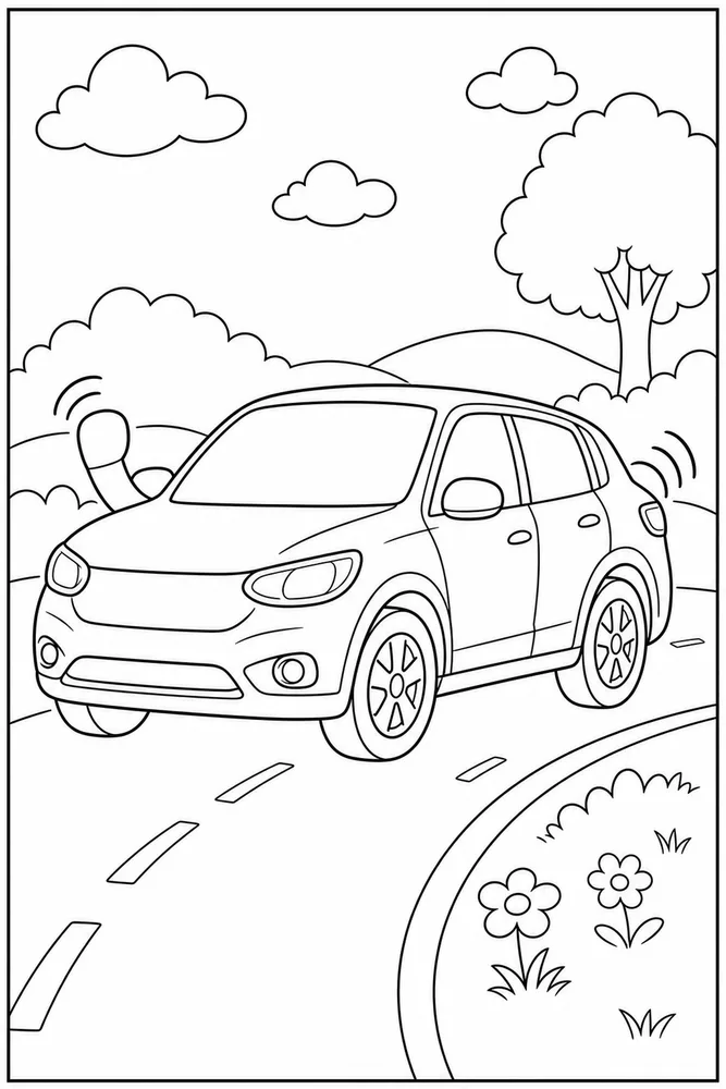 Cartoon Car Playful Wave coloring page