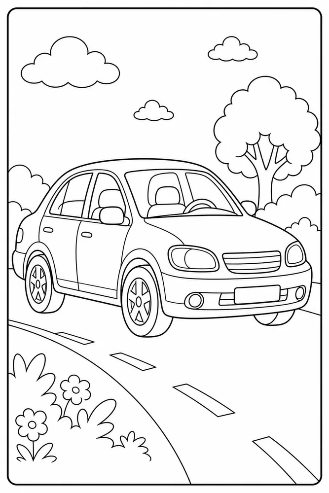 Cartoon Car Simple Frame coloring page