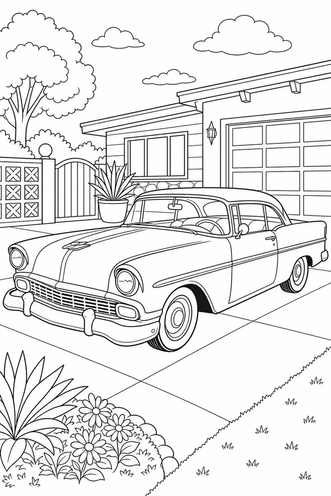 Classic Car Retro Driveway coloring page