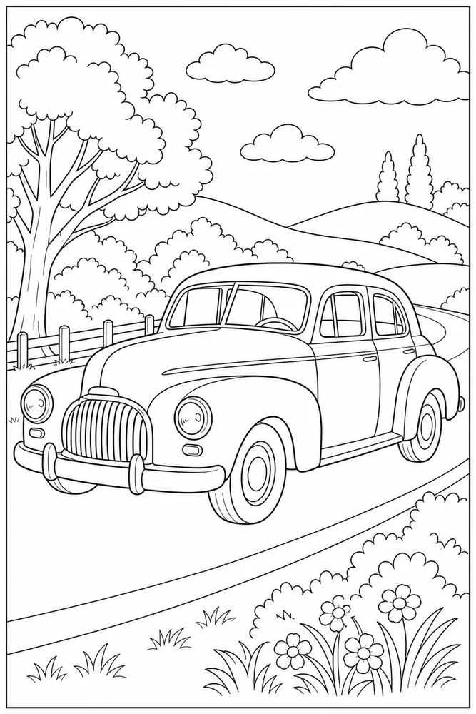 Classic Car Rounded Fenders coloring page