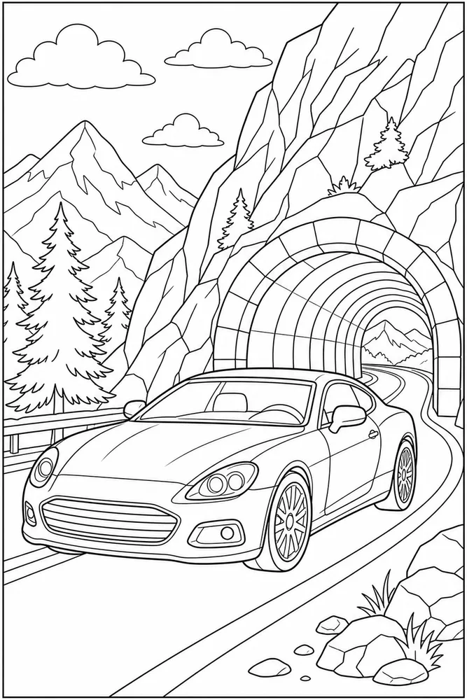 Cool Car Mountain Tunnel coloring page