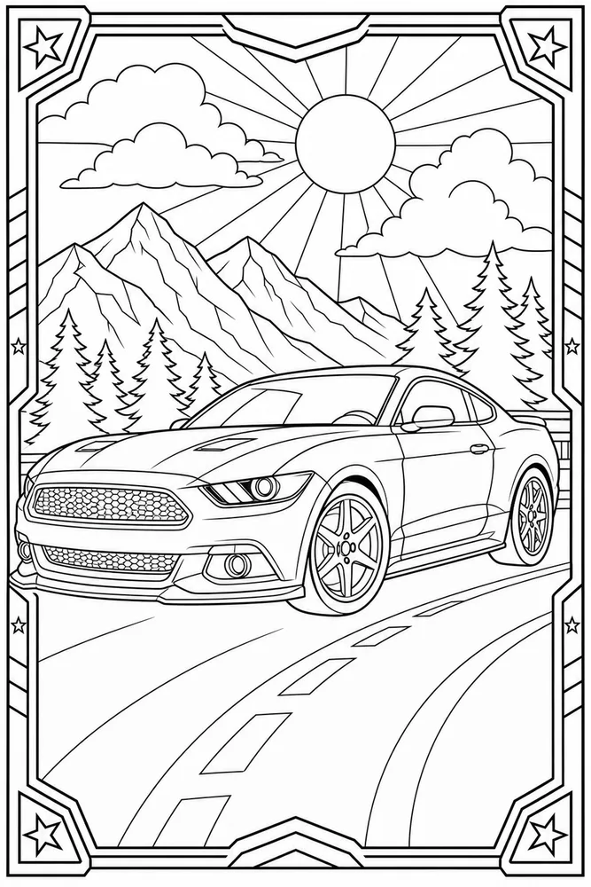 Cool Car Poster Style Frame coloring page