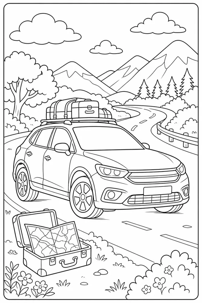 Cool Car Road Trip Pose coloring page