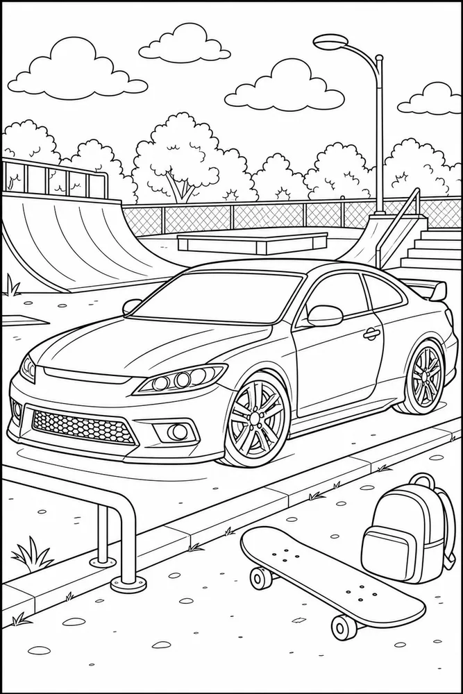 Cool Car Skate Park Curb coloring page