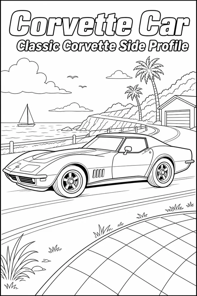 Corvette Car Classic Corvette Side Profile printable coloring page