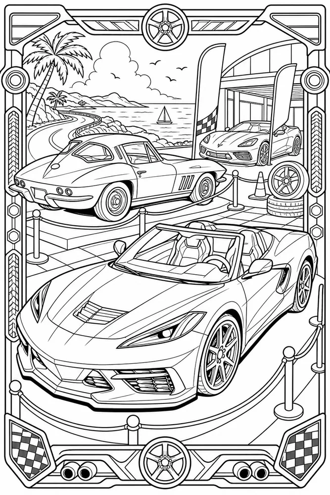Corvette Car Corvette Car Show Display printable coloring page