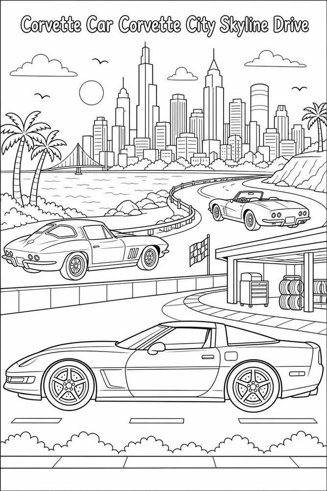 Corvette Car Corvette City Skyline Drive printable coloring page