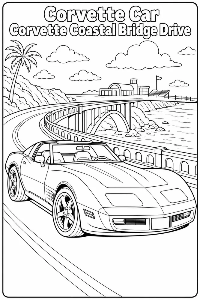 Corvette Car Corvette Coastal Bridge Drive printable coloring page