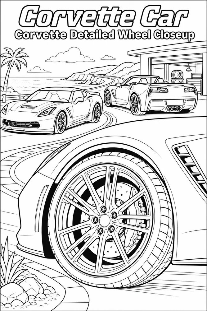 Corvette Car Corvette Detailed Wheel Closeup printable coloring page