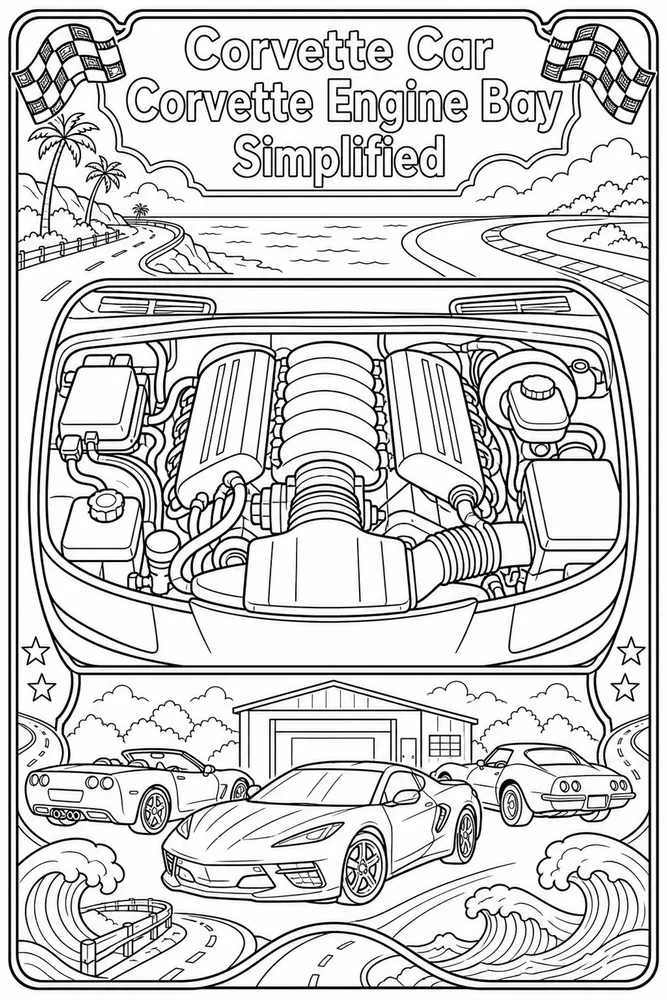 Corvette Car Corvette Engine Bay Simplified printable coloring page