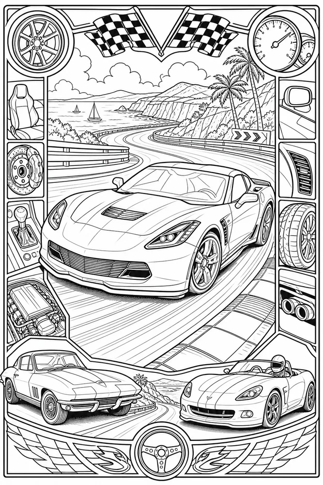 Corvette Car Corvette Race Track Corner printable coloring page