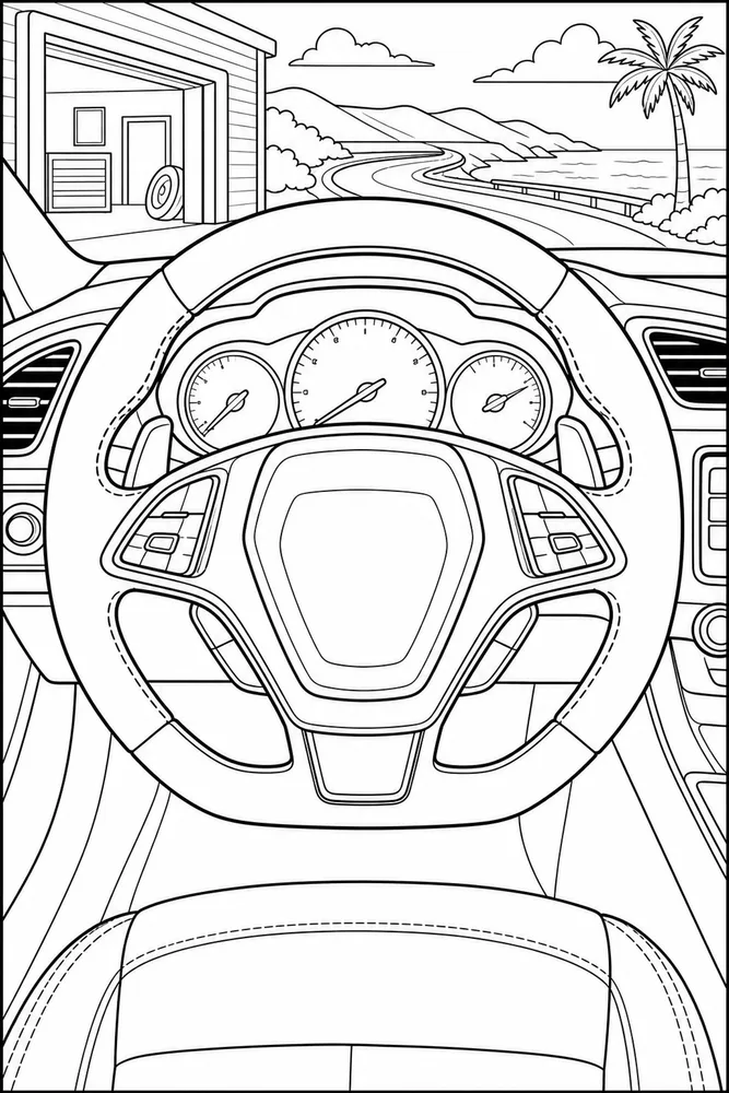 Corvette Car Corvette Steering Wheel Detail printable coloring page
