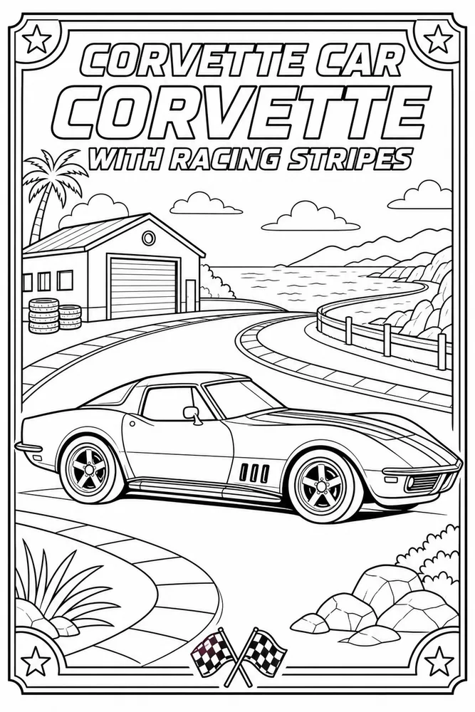 Corvette Car Corvette with Racing Stripes printable coloring page