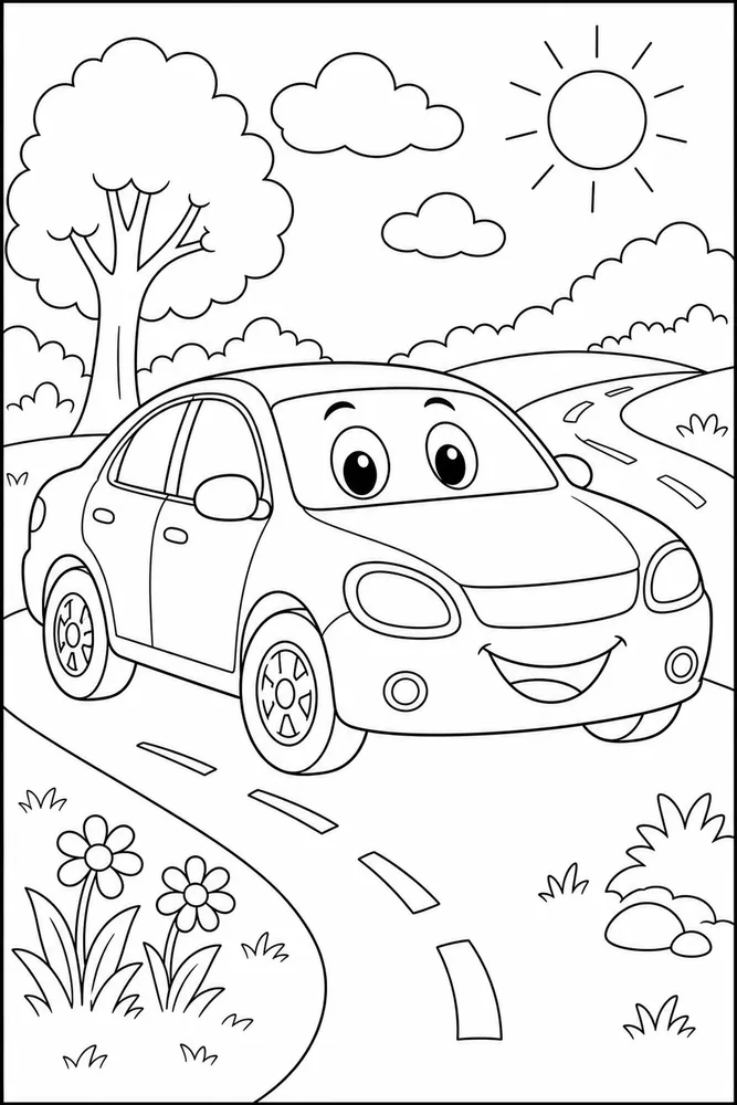 Easy Car Friendly Face coloring page