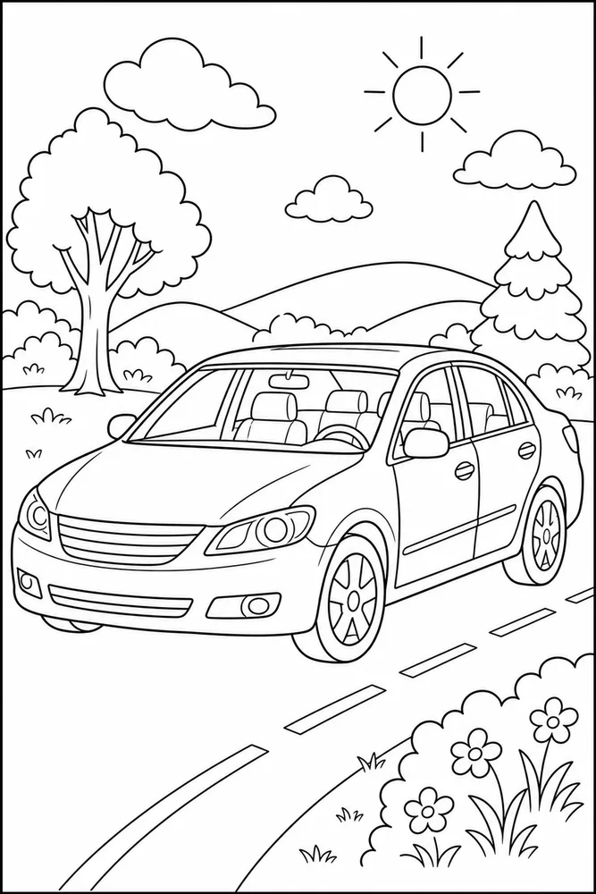 Easy Car Large Simple Outline coloring page