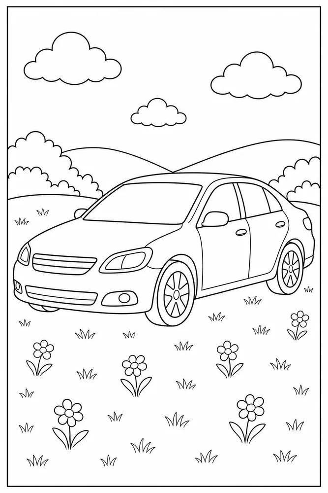 Easy Car Simple Meadow coloring page