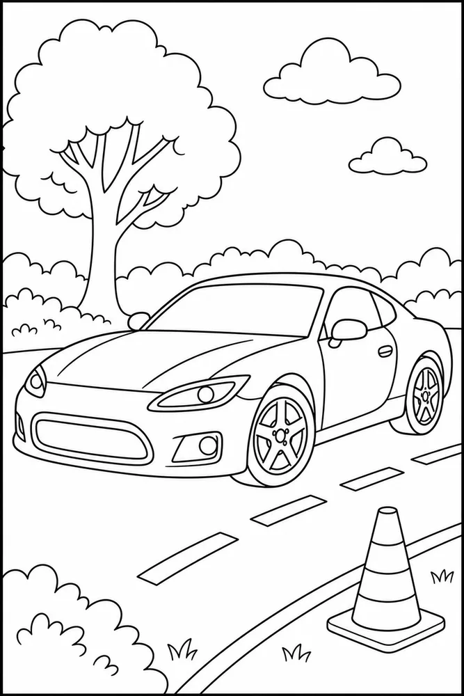Easy Car Simple Prop printable coloring page preview with clean line art.