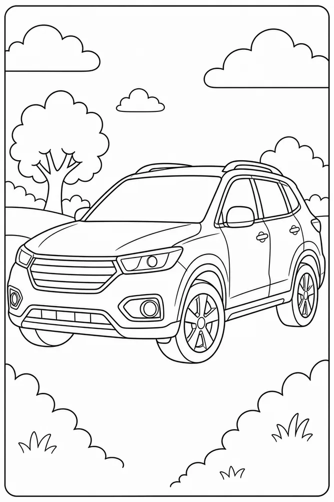 Easy Car Single Object Scene coloring page